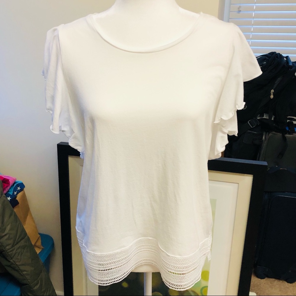 Lauren by Ralph Lauren, M, White Ruffle Sleeve Top